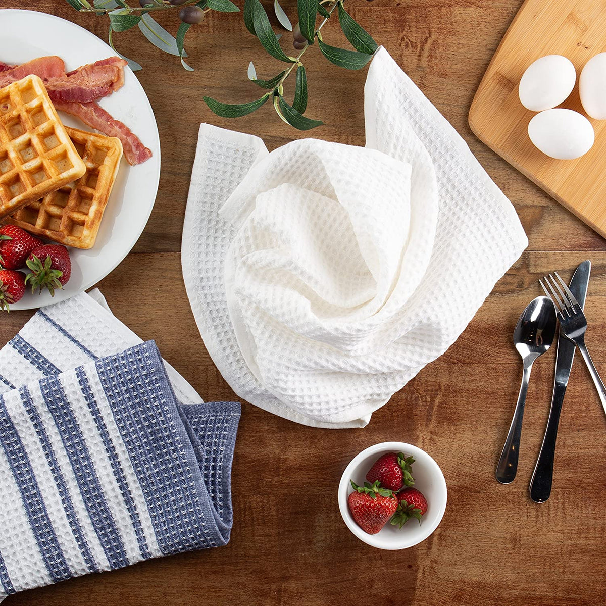 Unique Bargains 100% Cotton Waffle Kitchen Towels Dishcloths Set of 8 Gray, Size: 13 inch x 27 inch and 13 inch x 13 inch