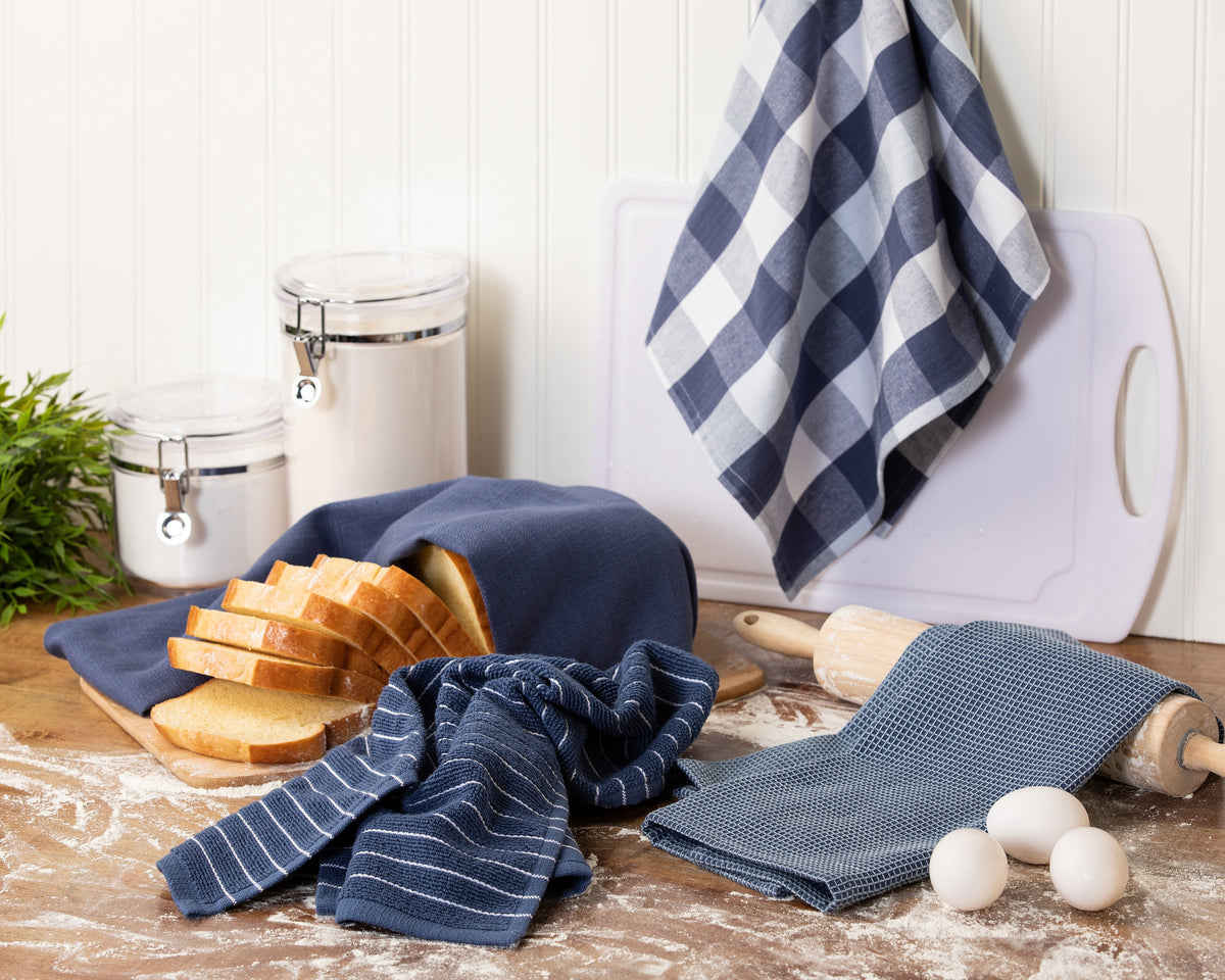 Waffle Kitchen Towels Set of 3, White and Blue Waffle Weave Dish Towels for  Kitchen, Absorbent Waffle Hand Towels, Oeko-Tex Cotton Tea Towels, 28 in x