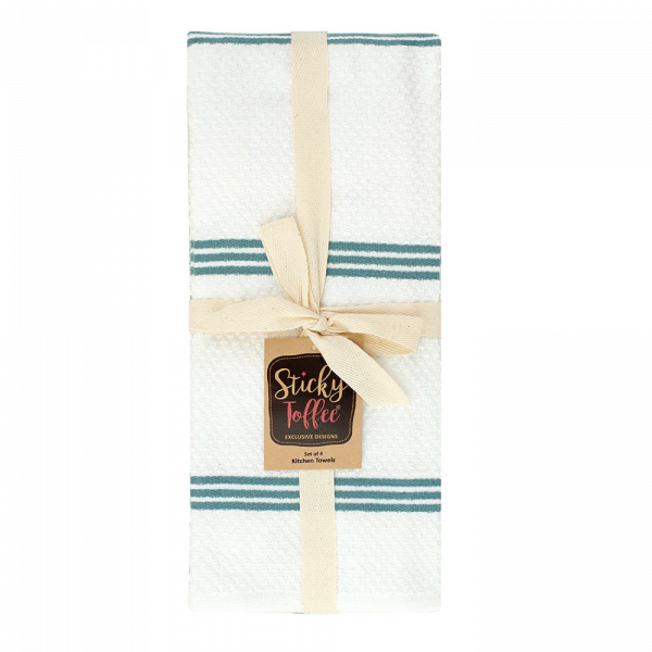 Sticky Toffee Cotton Terry White Kitchen Dish Towel, 4 Pack, 28 x 16