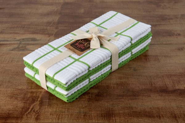 Sticky Toffee, 6 Pack, Cotton Terry Kitchen Towel and Dishcloth Set, Green  