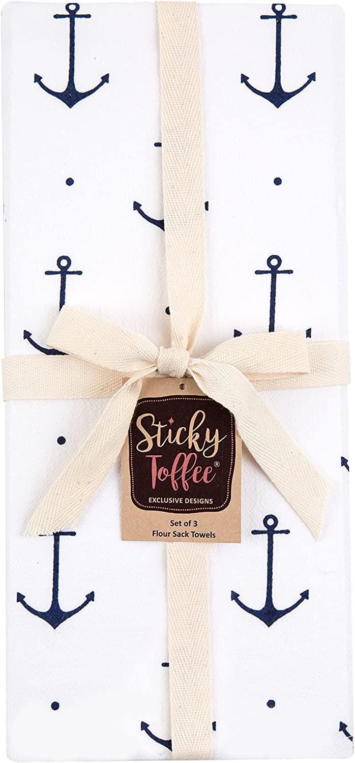 Sticky Toffee Cotton Flour Sack Kitchen Towels, Bee Prints, 3 Pack, 28 x 29
