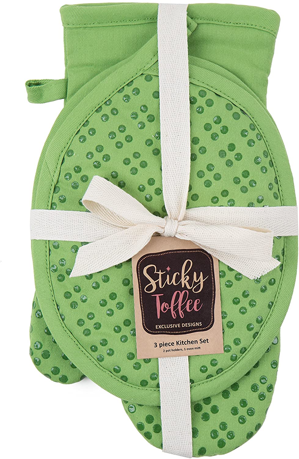 Sticky Toffee Printed Silicone Oven Mitt and Pot Holders, 100% Cotton, –  Sticky Toffee Textiles