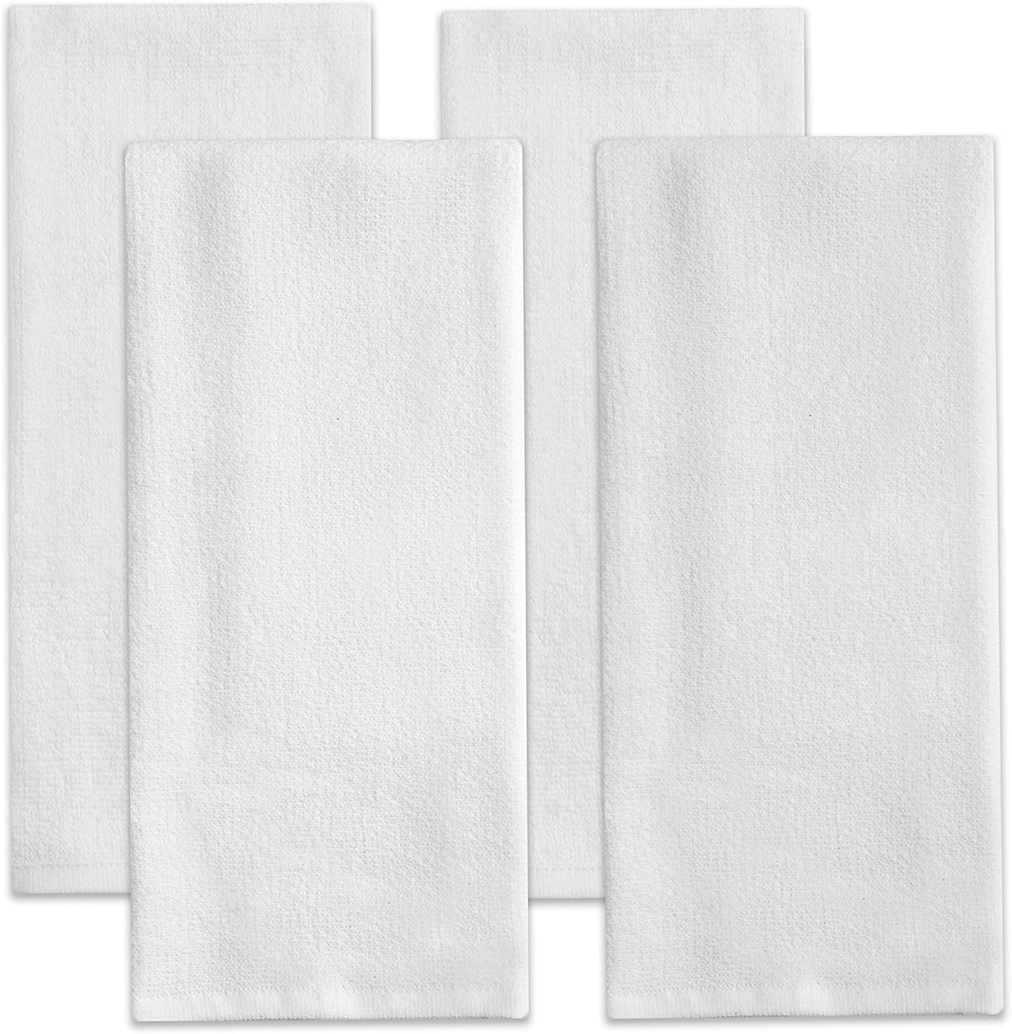 Kitchen Towels Dish Towels White 100% Cotton, Set of 4, Tea Towels for  Crafting and Embroidery, Dual-Texture Flat Woven Side and Terry Side,  Oeko-Tex