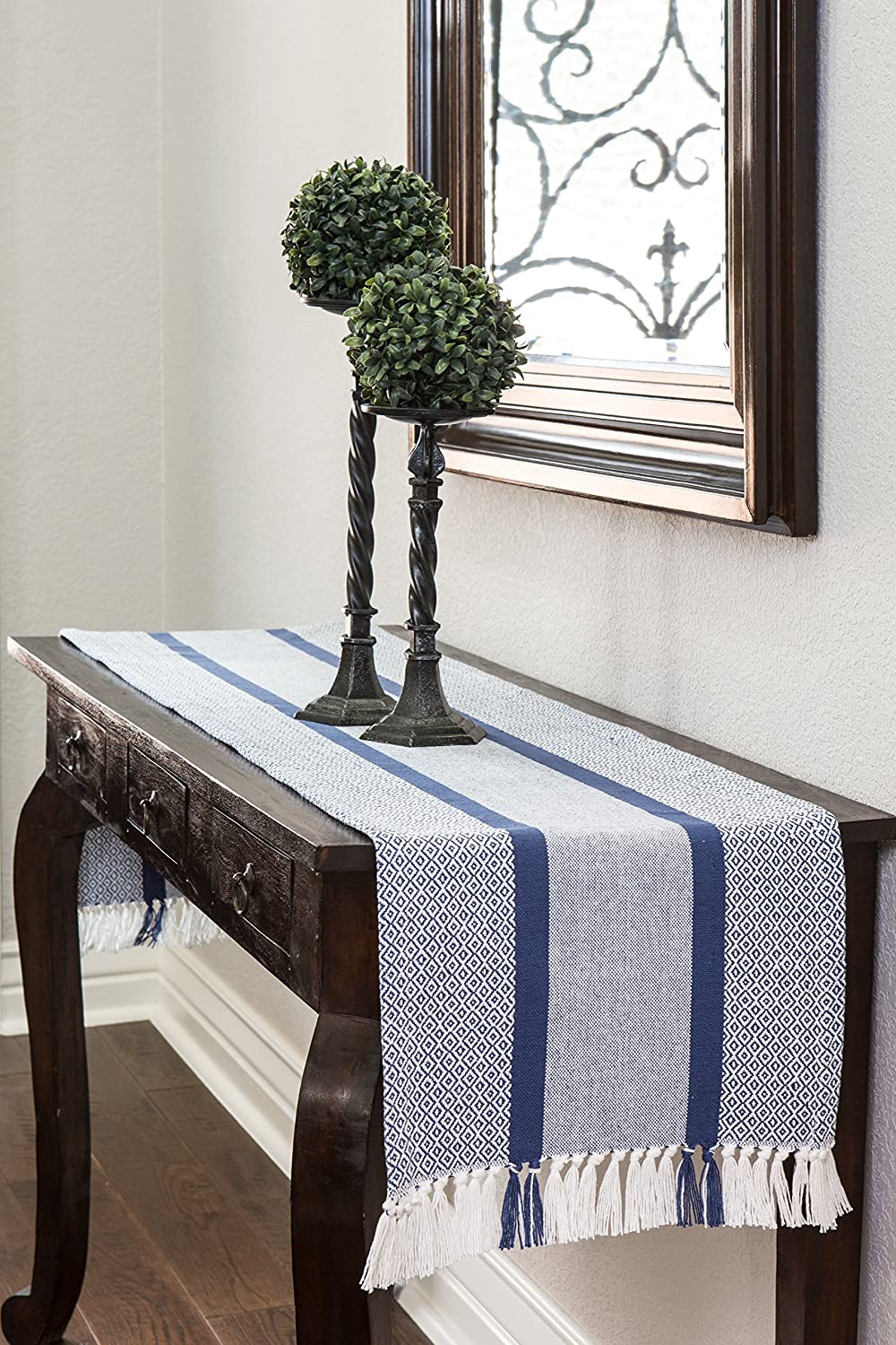Farmhouse Cotton Woven Dining Table Runner with Tassels 14 x 72