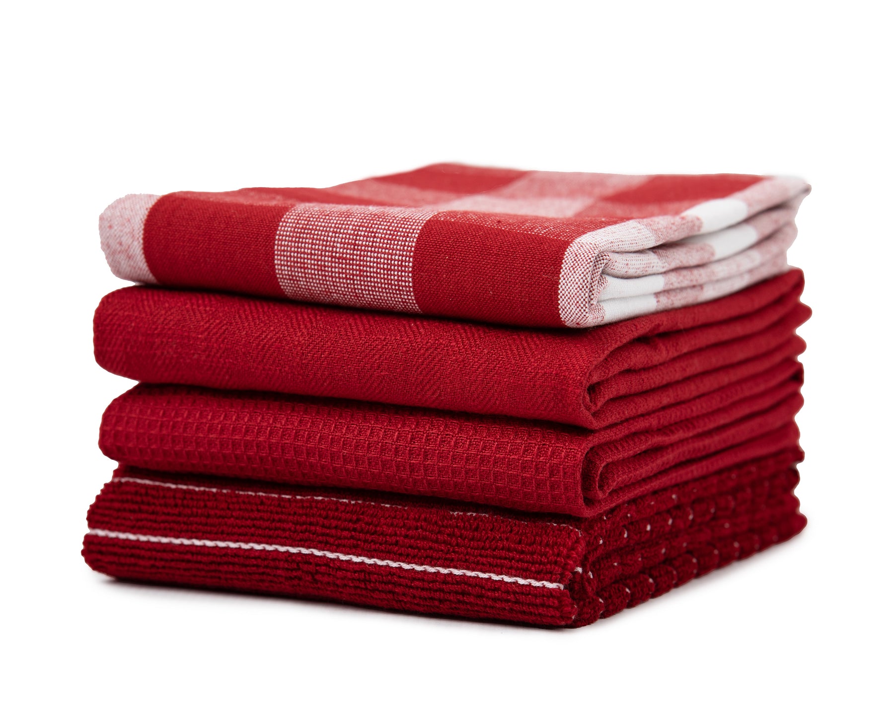 Rustic Red & Cream Checkered 4 Piece Kitchen Towel Set
