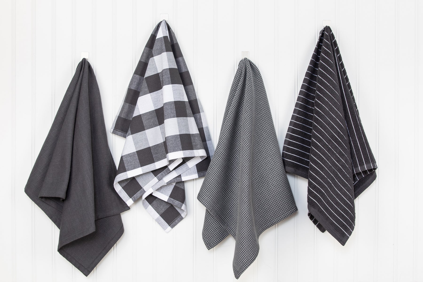Sticky Toffee kitchen towels dish towels 100% cotton, set of 4, gray and  white hand