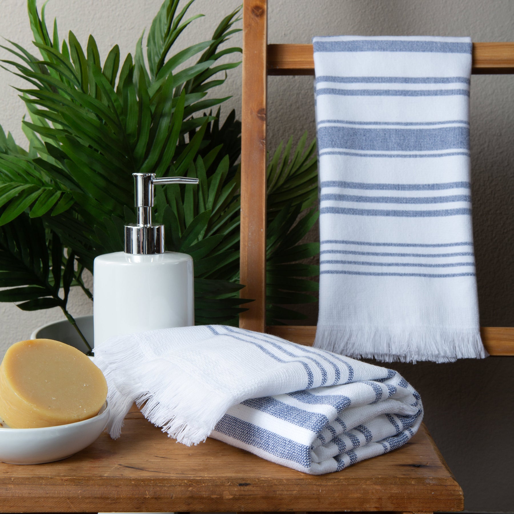 Sticky Toffee Blue Hand Towels Set for Bathroom, Oeko-Tex Terry