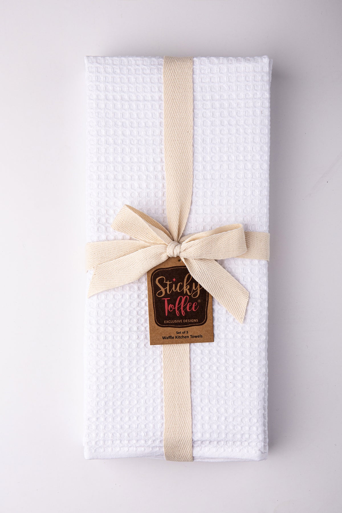 Sticky Toffee Waffle Kitchen Towels Set of 3, White and Gray Cotton Dish  Towels for Kitchen, 28 in x 16 in 
