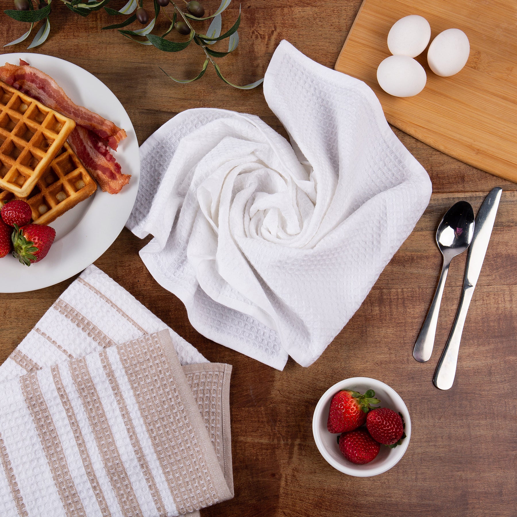 Sticky Toffee Cotton Waffle Weave Kitchen Dish Towels, 3 Pack