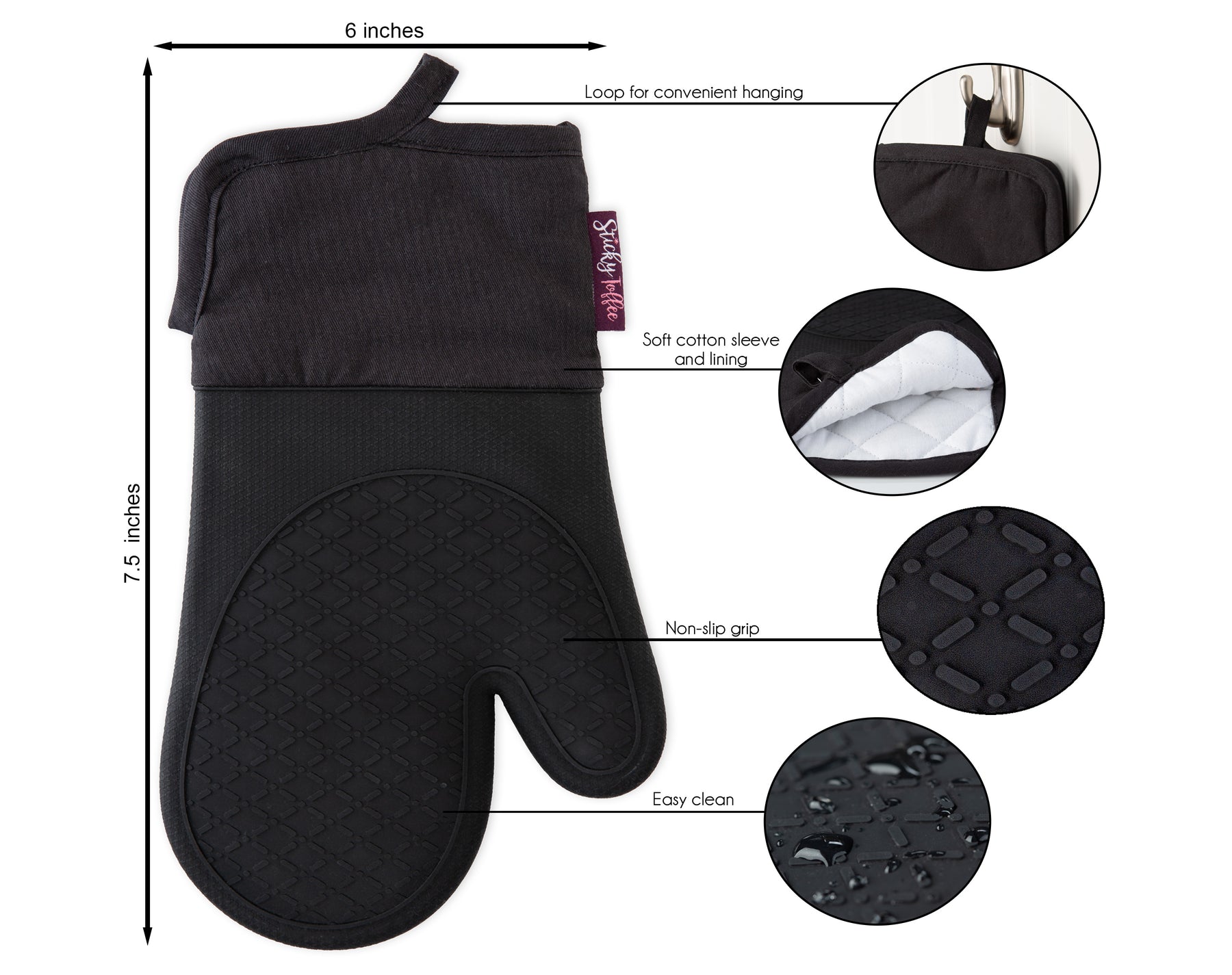 Heat-Resistant Silicone Oven Mitts with Cotton Lining - Set of 2, 12.5 in,  Black