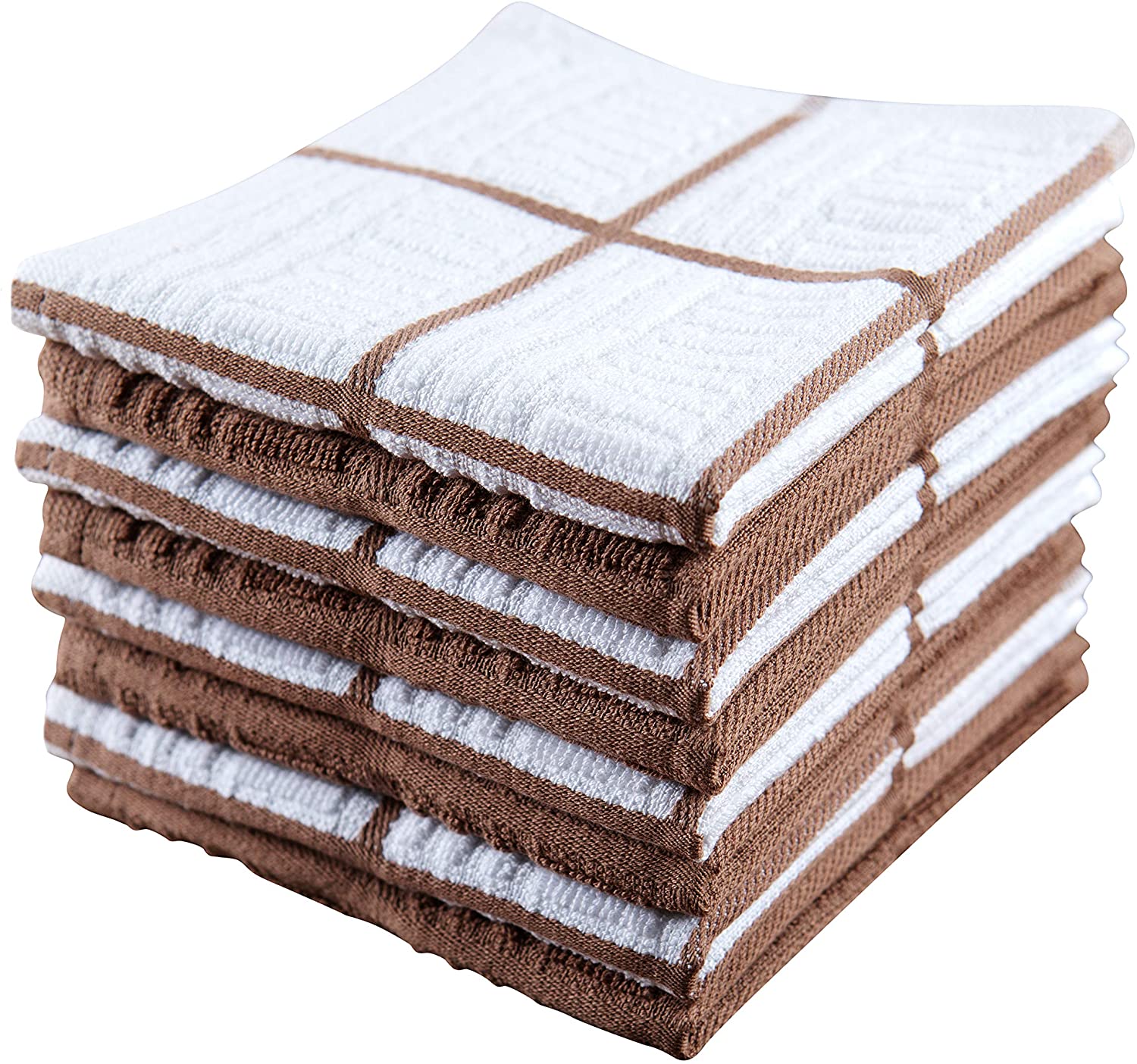 Sticky Toffee Waffle Kitchen Towels Set of 3, White and Tan Cotton