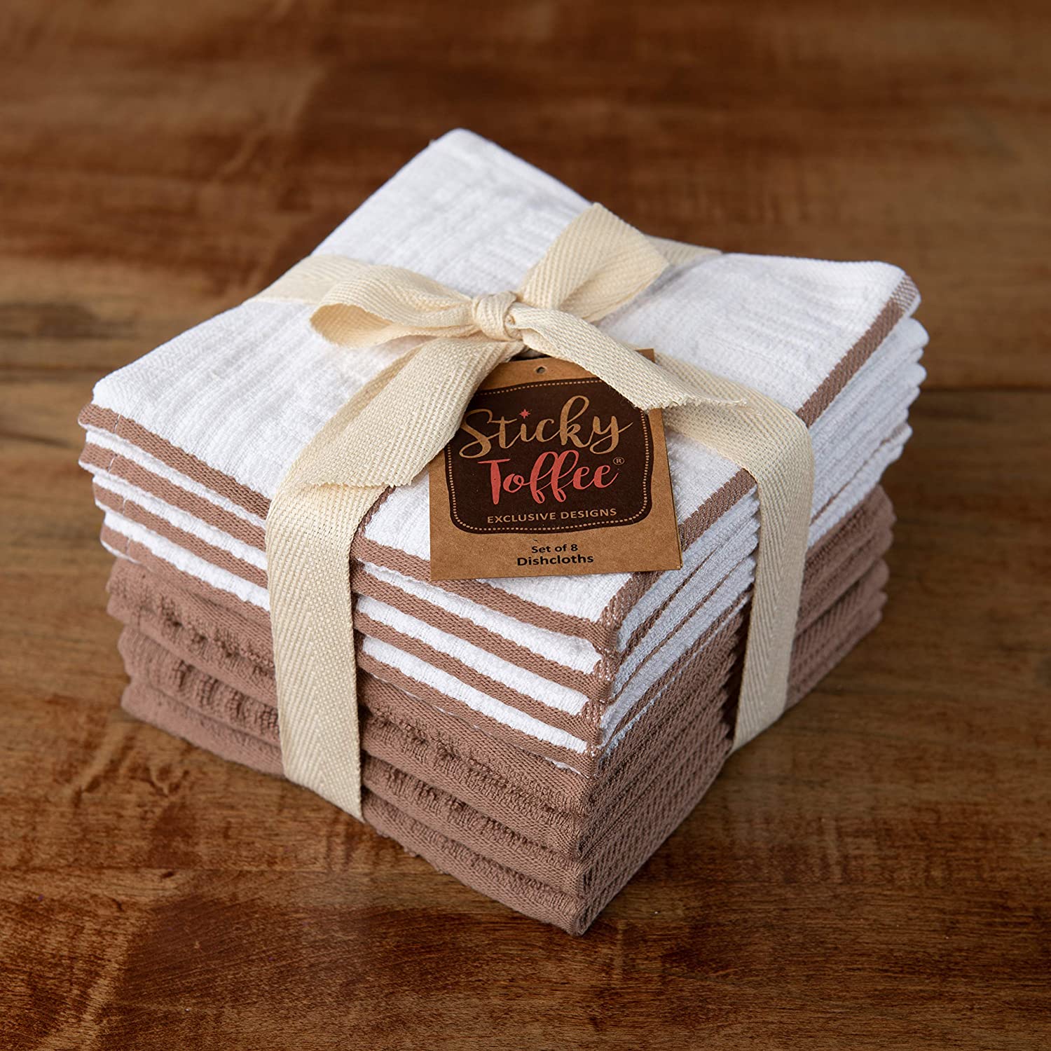 Sticky Toffee Kitchen Dishcloths Towels 100% Cotton, Set of 8