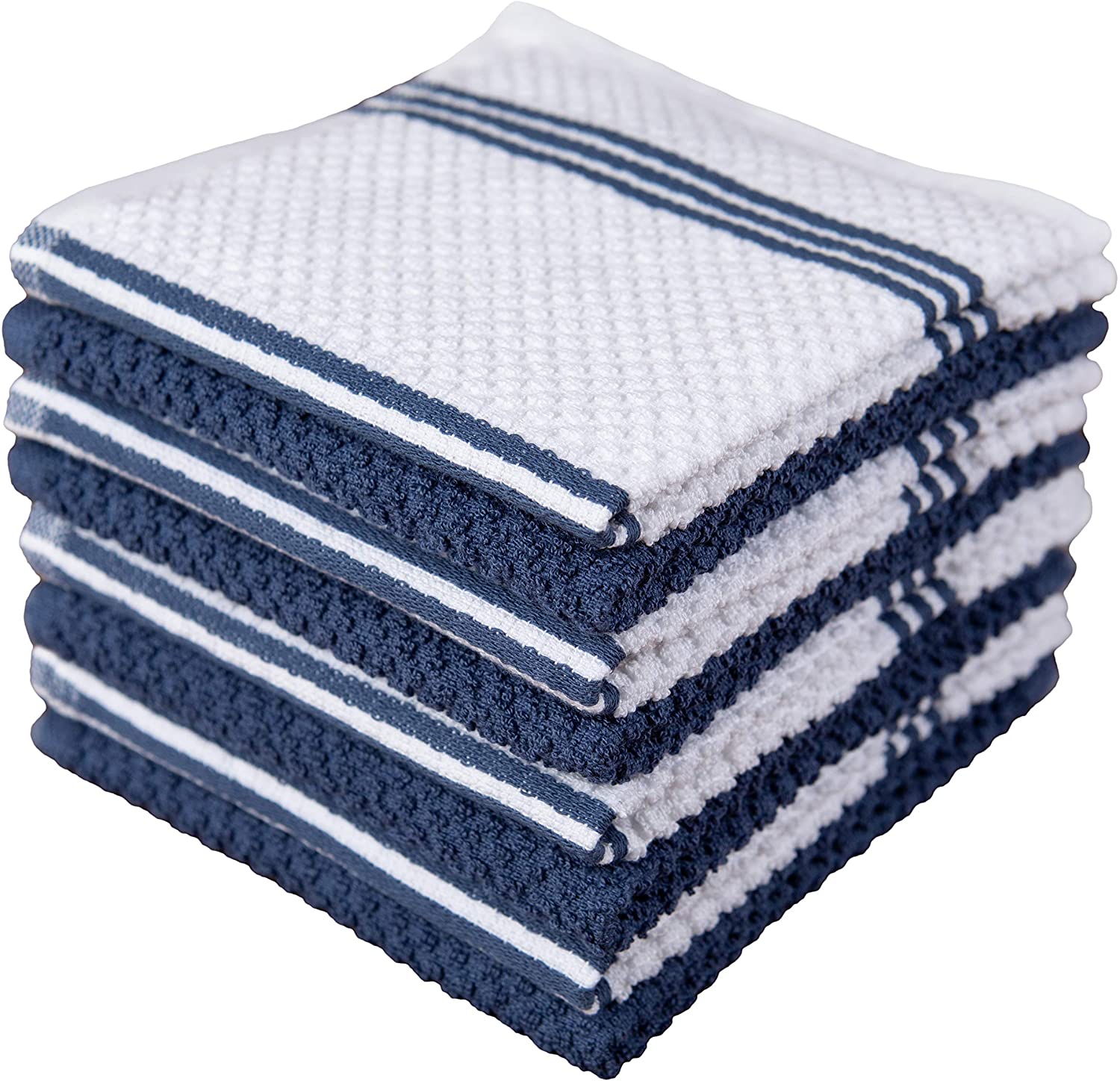 Sticky Toffee Cotton Terry Kitchen Towel and Dishcloth Set, Blue, 6 Pack 